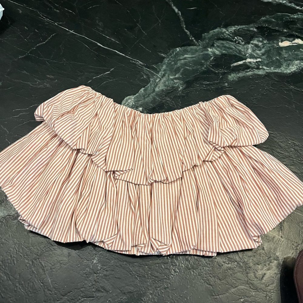 Anthropologie bubble ruffle top red and cream stripe
